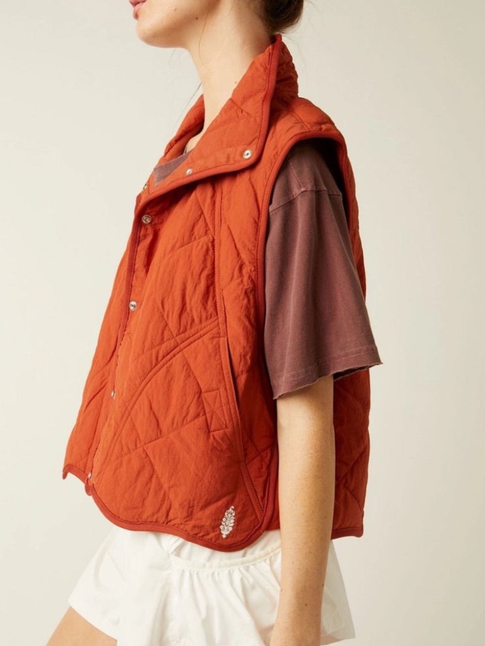 FP Movement by Free People Quinn Quilted Puffer Vest in Red Earth Orange Sz L